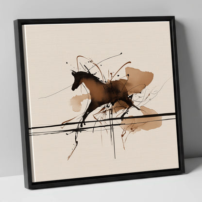Dynamic Ink Canter horse portrait canvas wall art in black frame