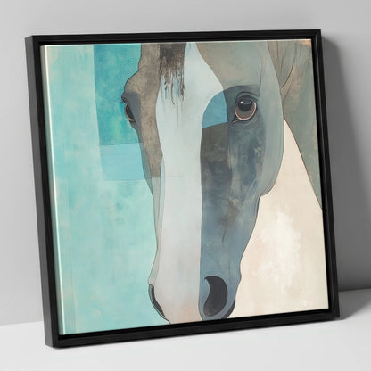 Modern Grey Gaze horse portrait canvas wall art in black frame