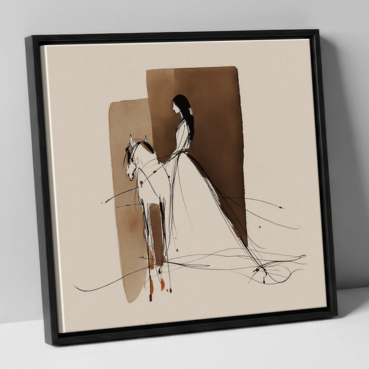 Ethereal Harmony horse & rider canvas wall art in black frame