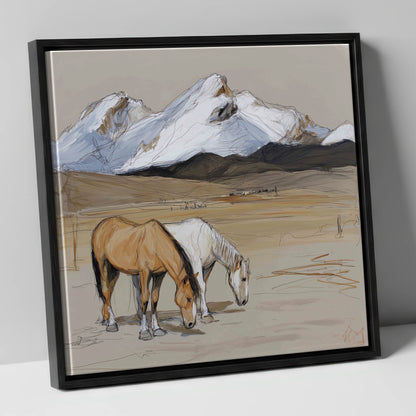 High Country Grazing horse landscape canvas wall art in black frame