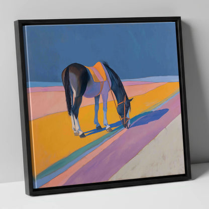 The Golden Hour Grazing working horse canvas wall art in black frame