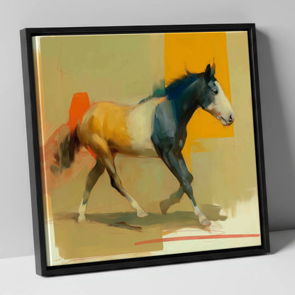 Vivid Abstract Stride horse portrait canvas wall art in black frame
