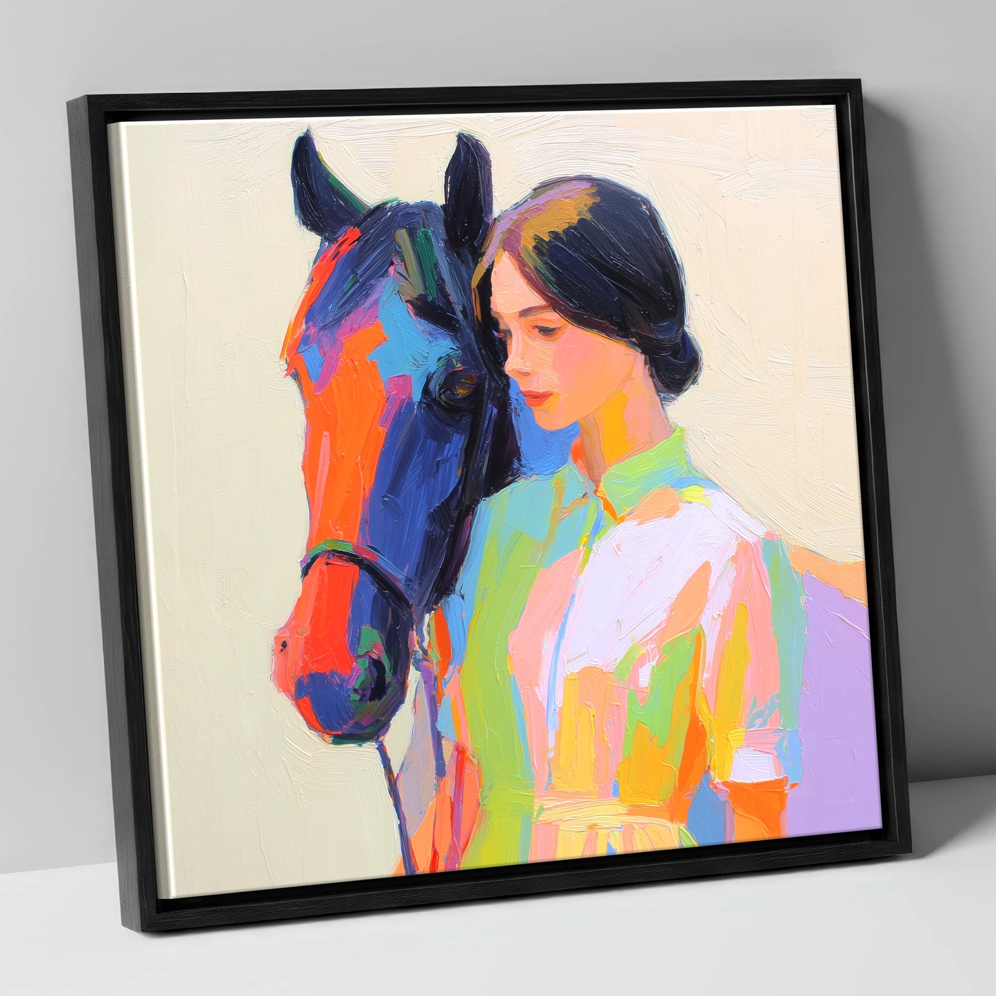 Radiant Companionship horse & rider canvas wall art in black frame