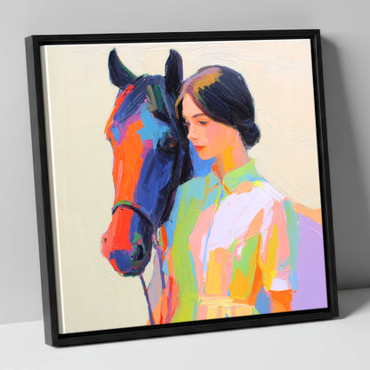 Radiant Companionship horse & rider canvas wall art in black frame