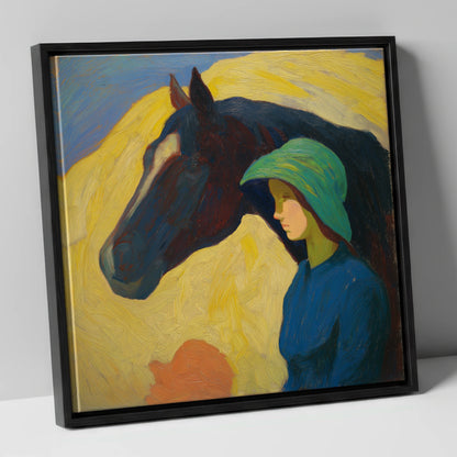 The Quiet Bond horse & rider canvas wall art in black frame