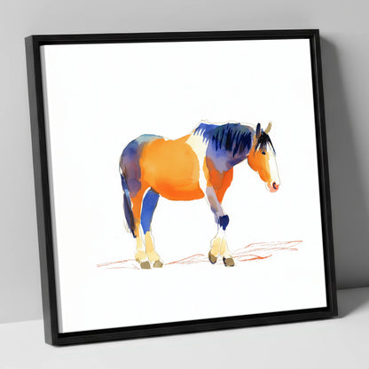 Vivid Working Stance working horse canvas wall art in black frame