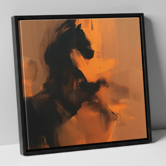 Amber Equine Silhouette horse portrait canvas wall art in black frame