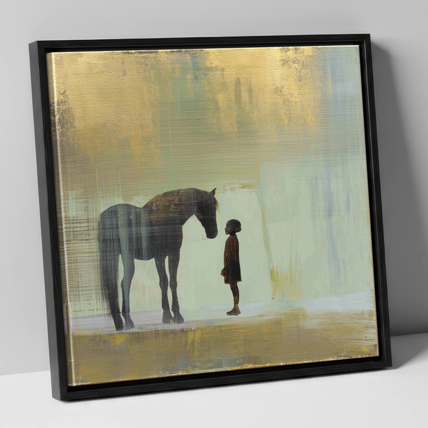 A Quiet Understanding horse & rider canvas wall art in black frame