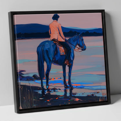 Indigo Coastal Hack beach horse canvas wall art in black frame