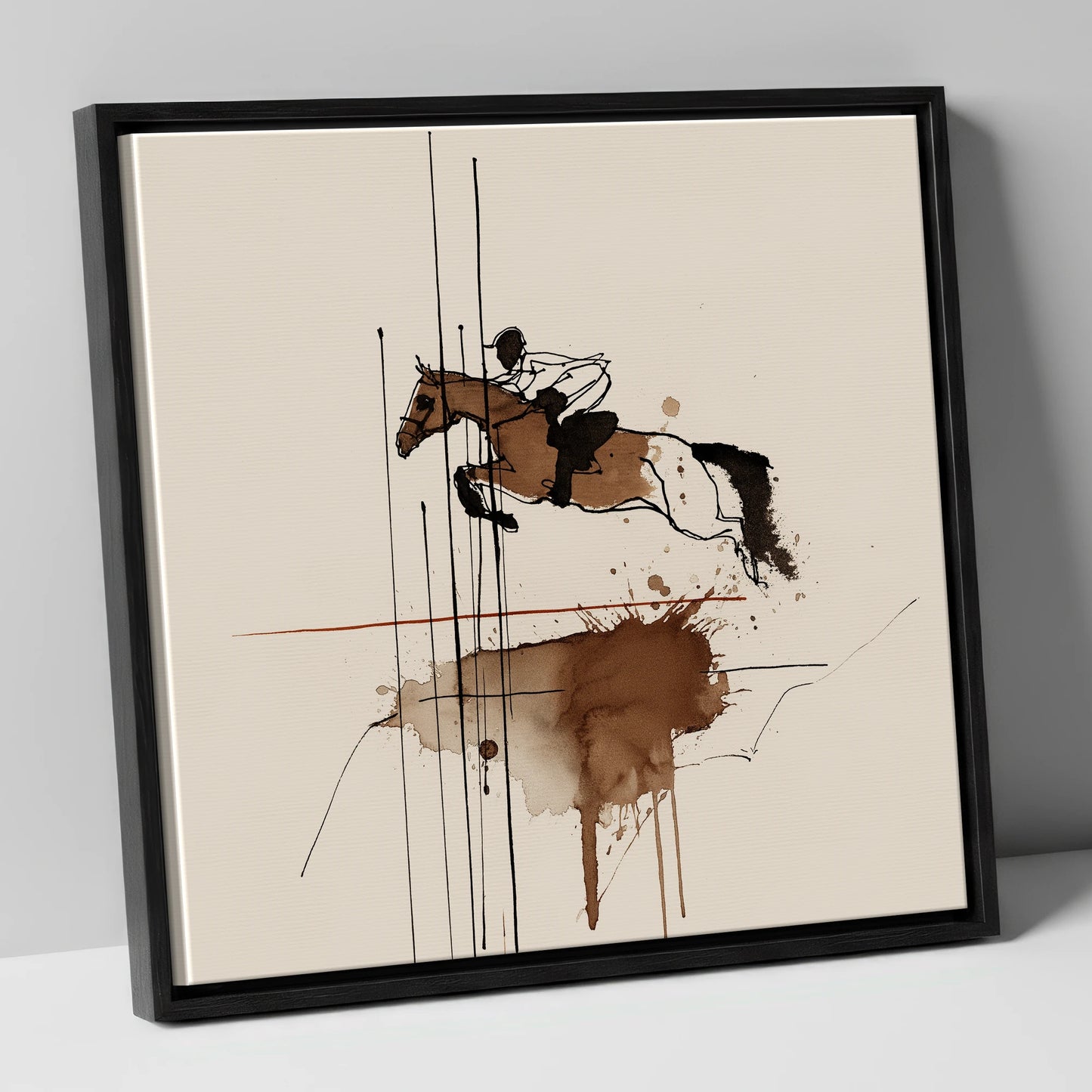 Dynamic Clearance show jumping horse canvas wall art in black frame