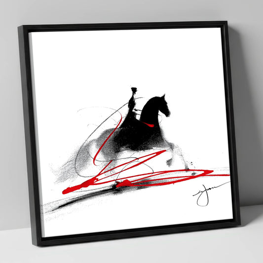 Passion in Passage dressage horse canvas wall art in black frame