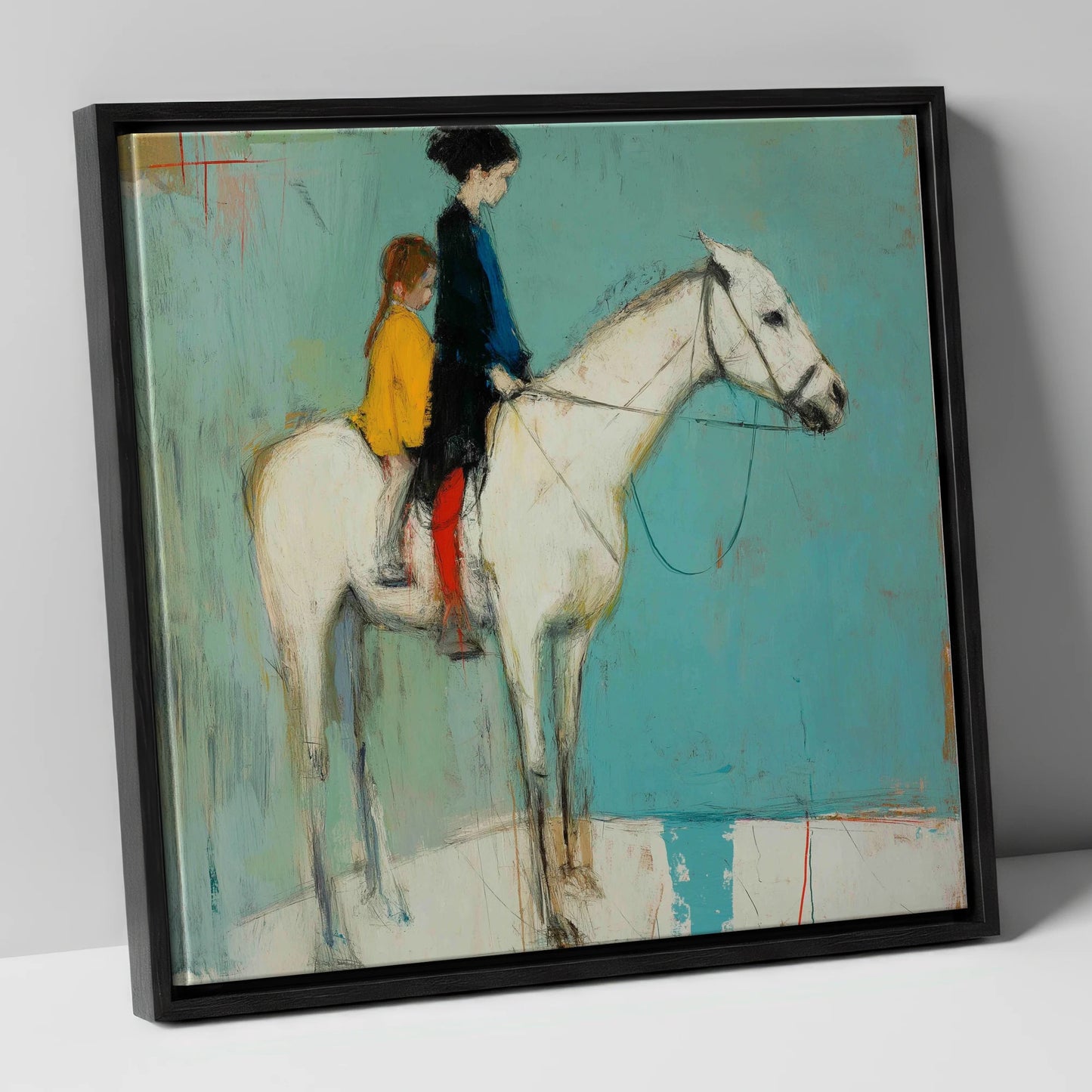Companions in Colour horse & rider canvas wall art in black frame