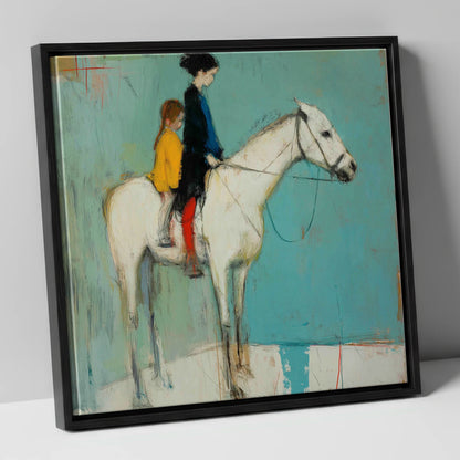 Companions in Colour horse & rider canvas wall art in black frame