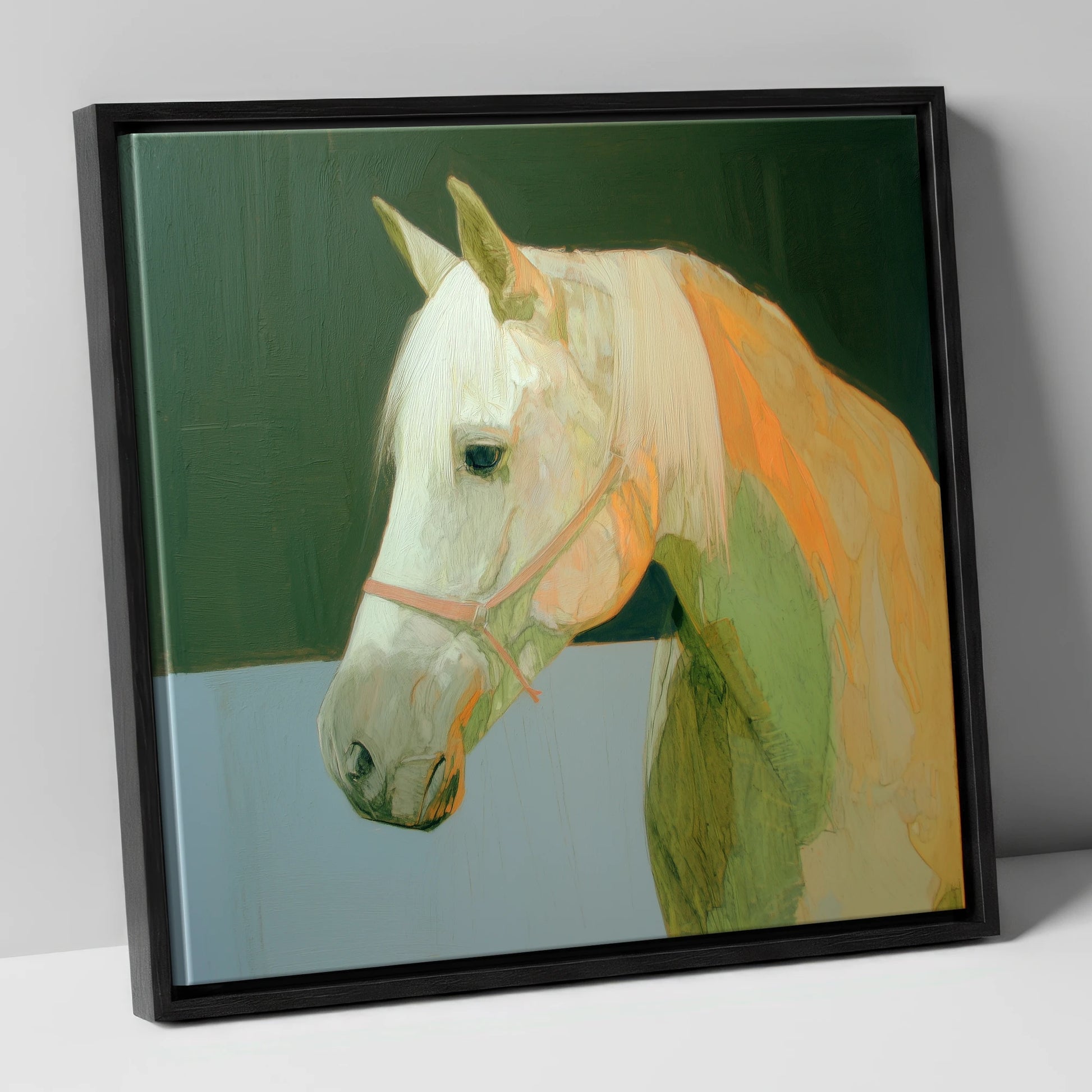 Painted Grey Profile horse breed canvas wall art in black frame