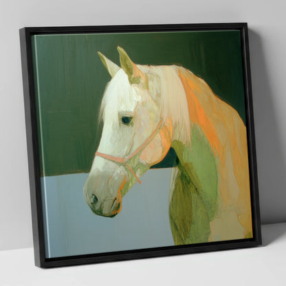 Painted Grey Profile horse breed canvas wall art in black frame