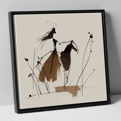 Fluid Harmony horse & rider canvas wall art in black frame