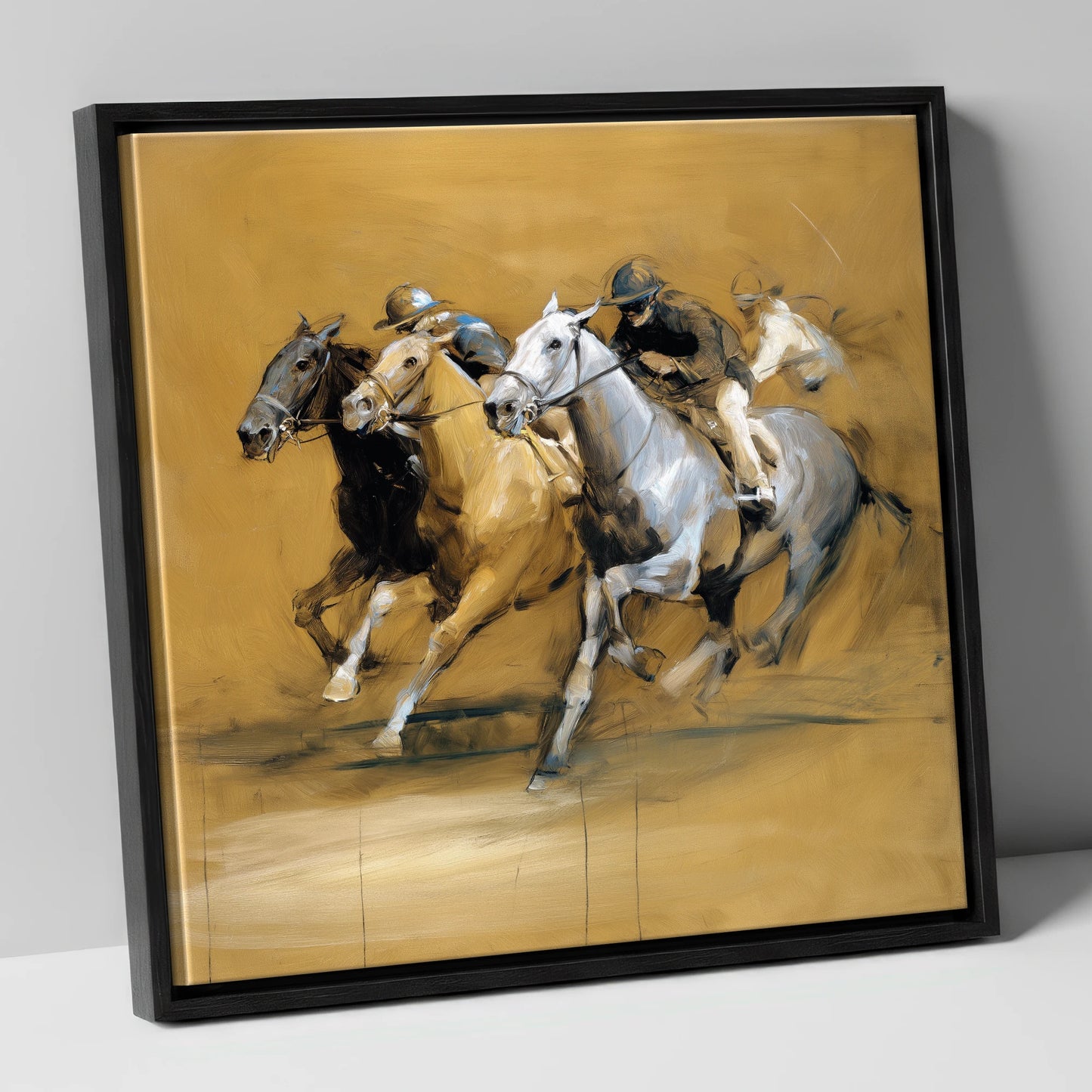 The Final Furlong racing horse canvas wall art in black frame