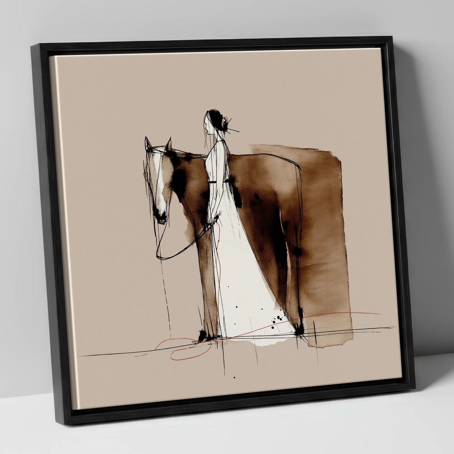 Silent Partnership horse & rider canvas wall art in black frame
