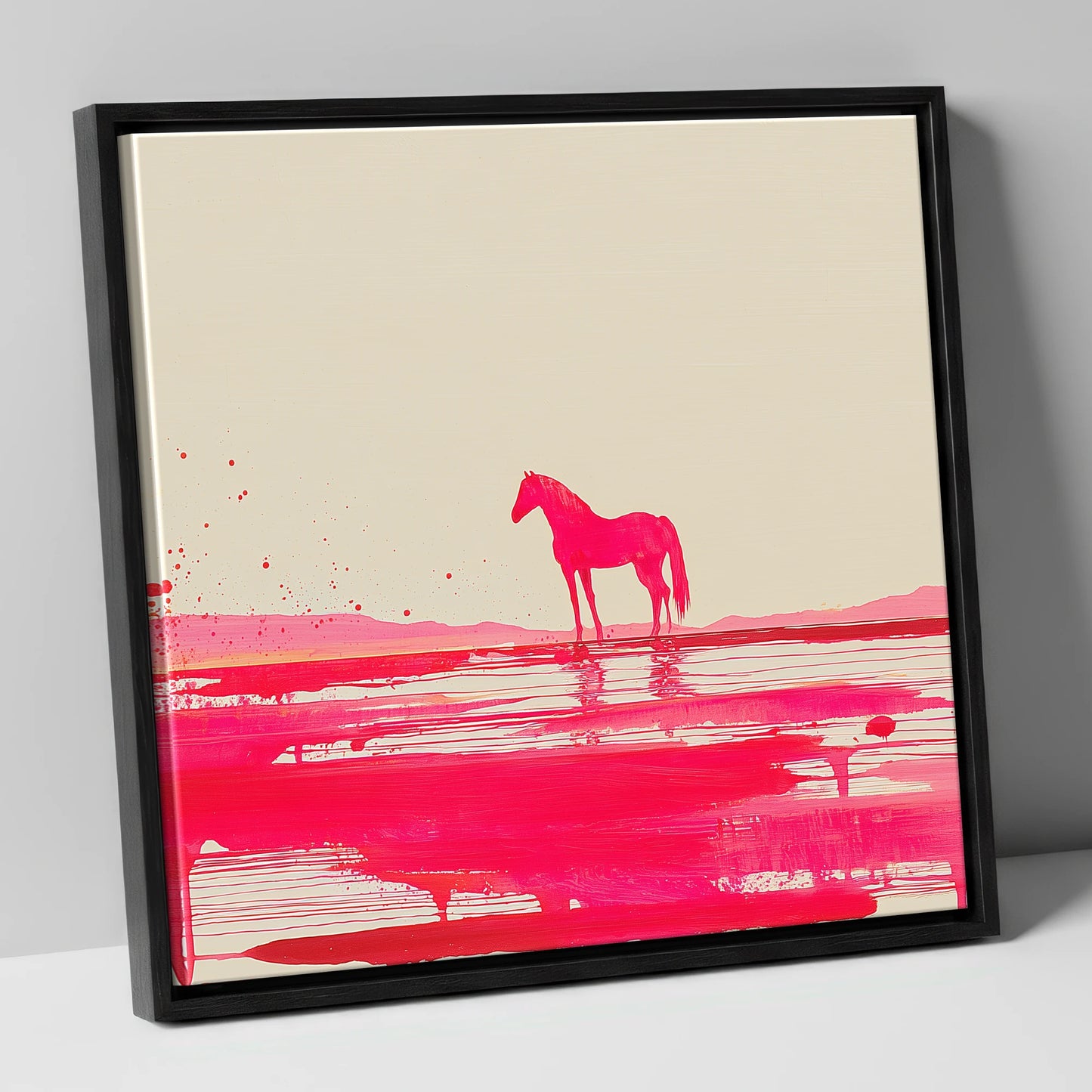 Magenta Horizon Reflection horse landscape canvas wall art in black frame