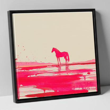 Magenta Horizon Reflection horse landscape canvas wall art in black frame