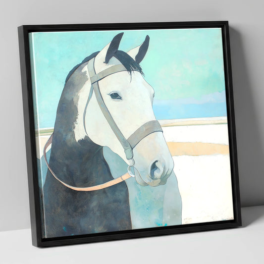Modern Working Grey working horse canvas wall art in black frame
