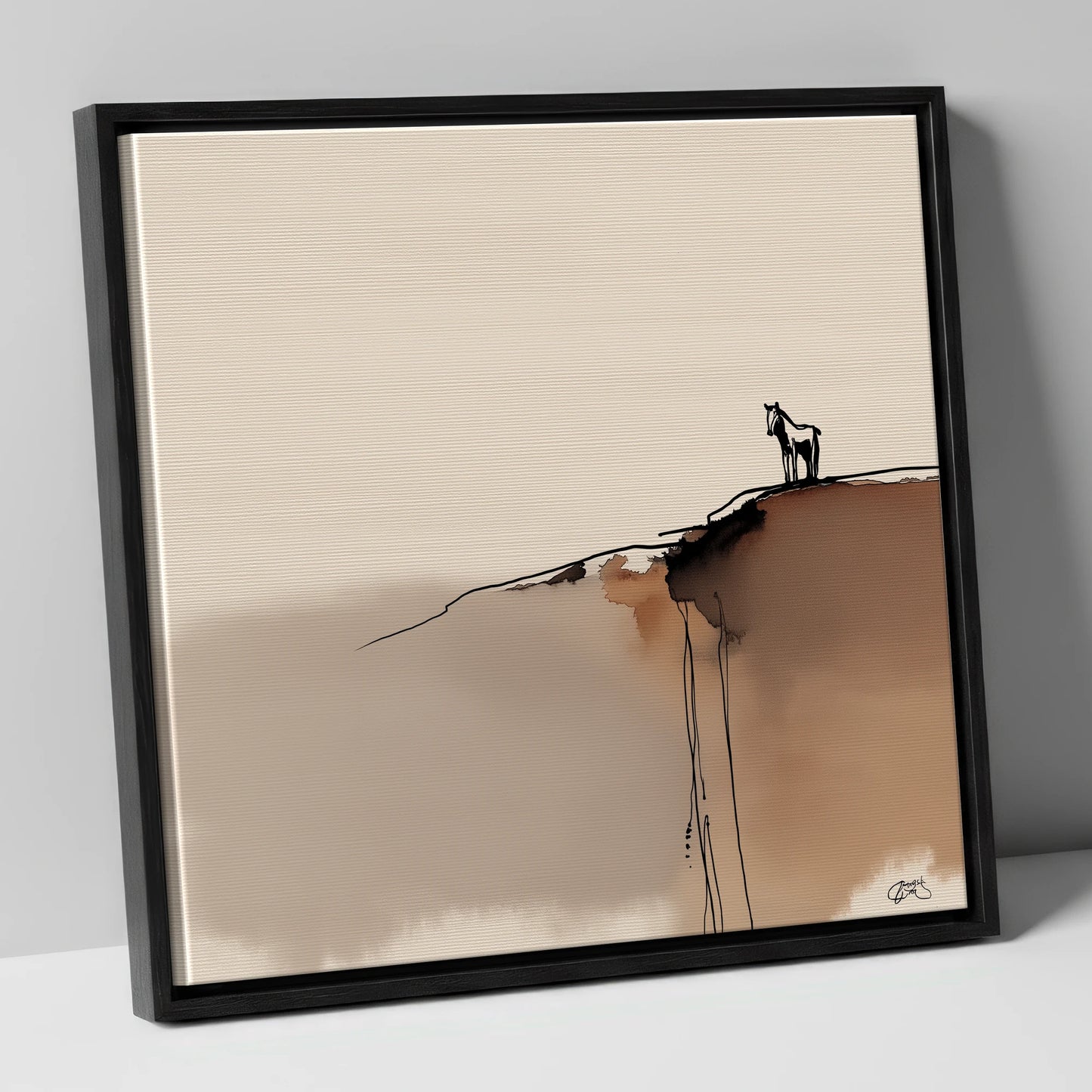 Sentinel on the Edge horse landscape canvas wall art in black frame