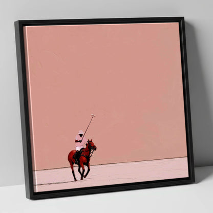 Dusty Rose Chukka polo horse canvas wall art in black frame