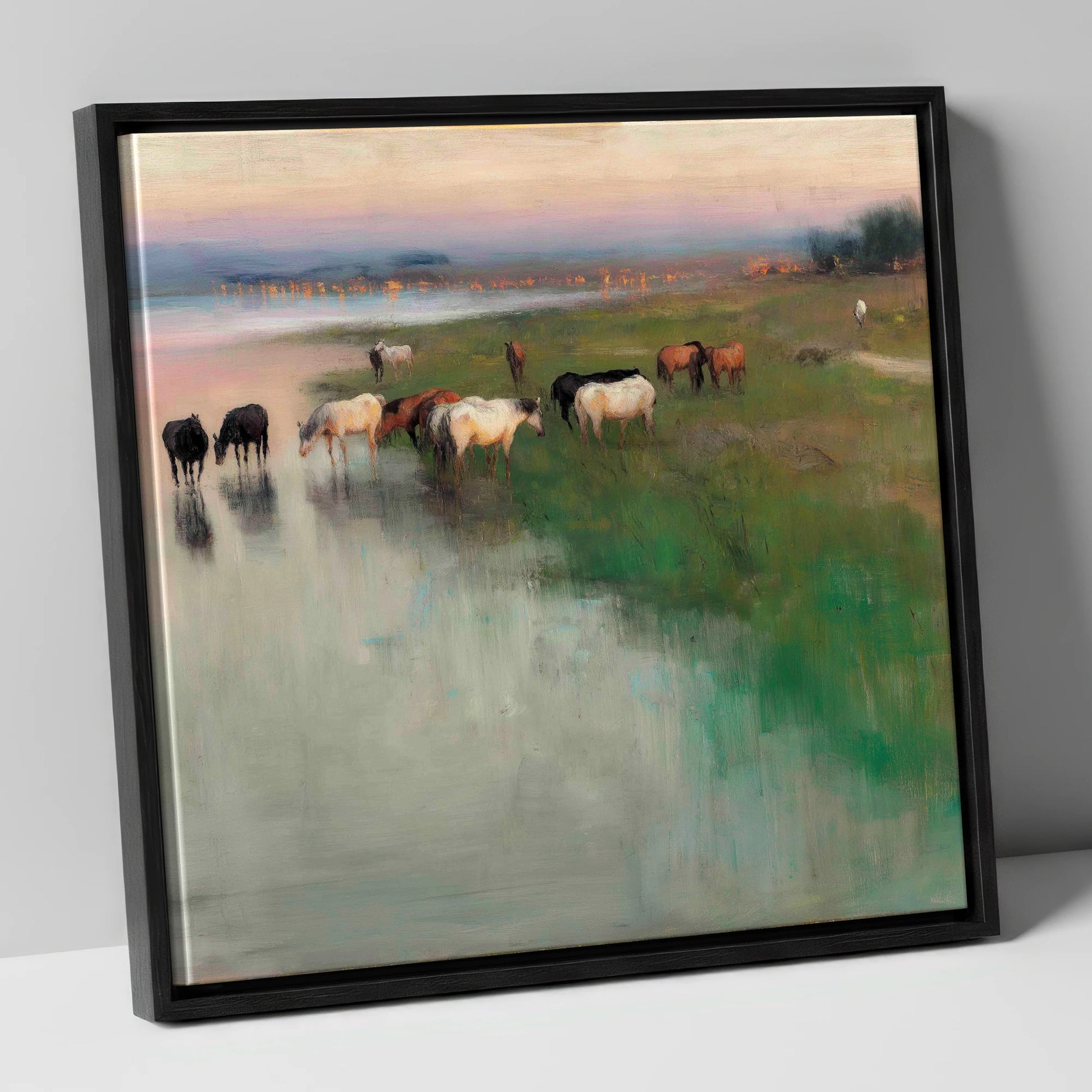 Misty Waterside Herd - Canvas Black