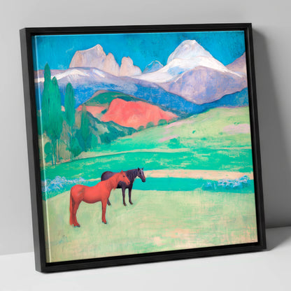 Crimson Mountain Companions horse landscape canvas wall art in black frame