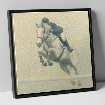 Elegance in Flight show jumping horse canvas wall art in black frame