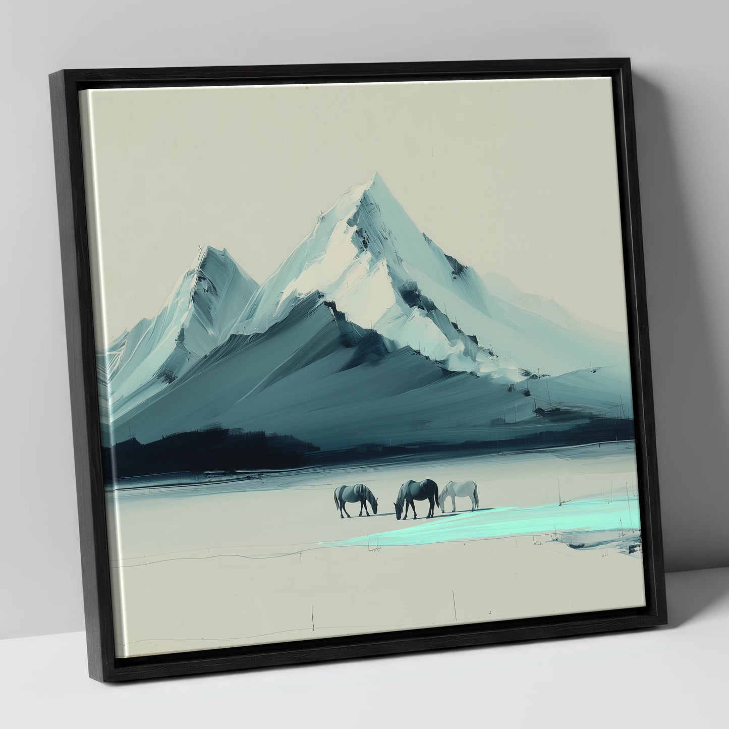 Alpine Valley Grazing horse landscape canvas wall art in black frame