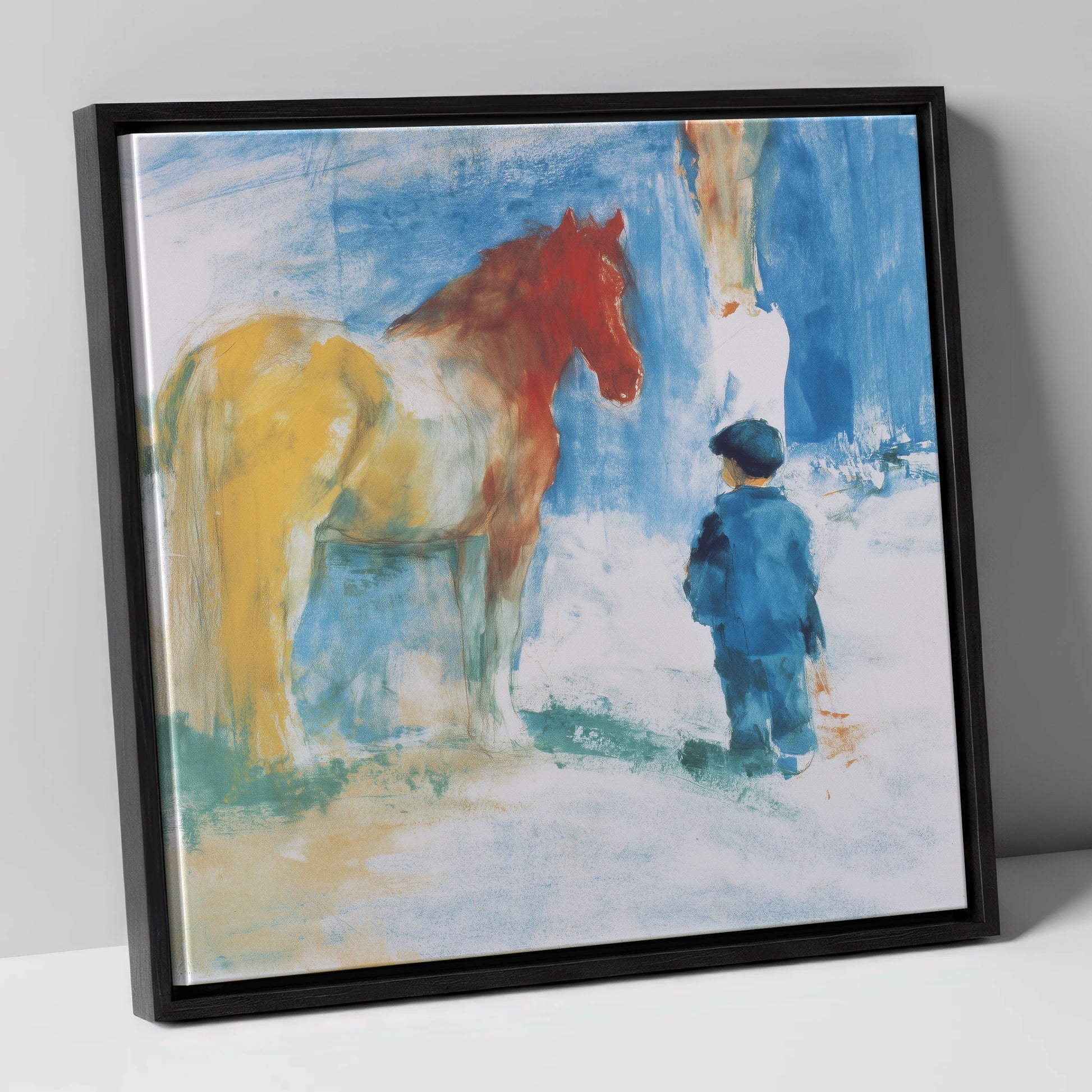 A Quiet Connection horse & rider canvas wall art in black frame