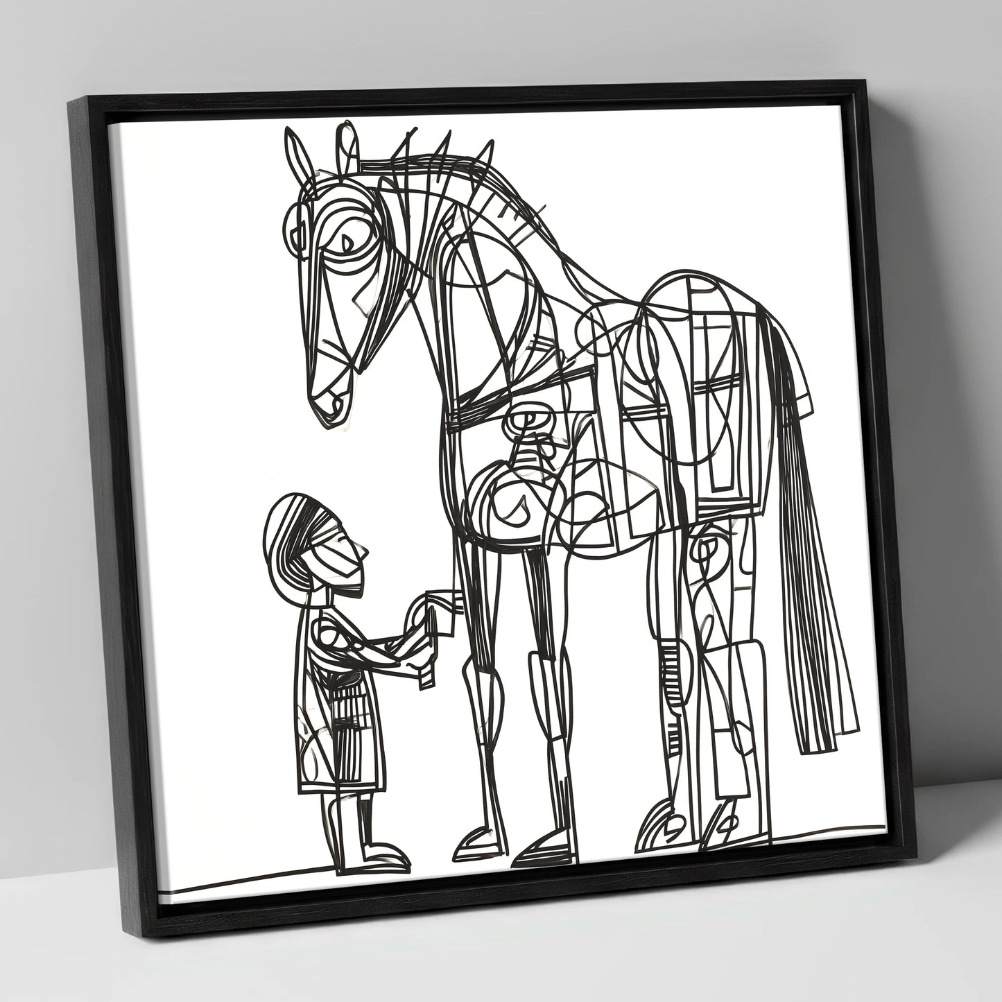 Linear Harmony horse & rider canvas wall art in black frame
