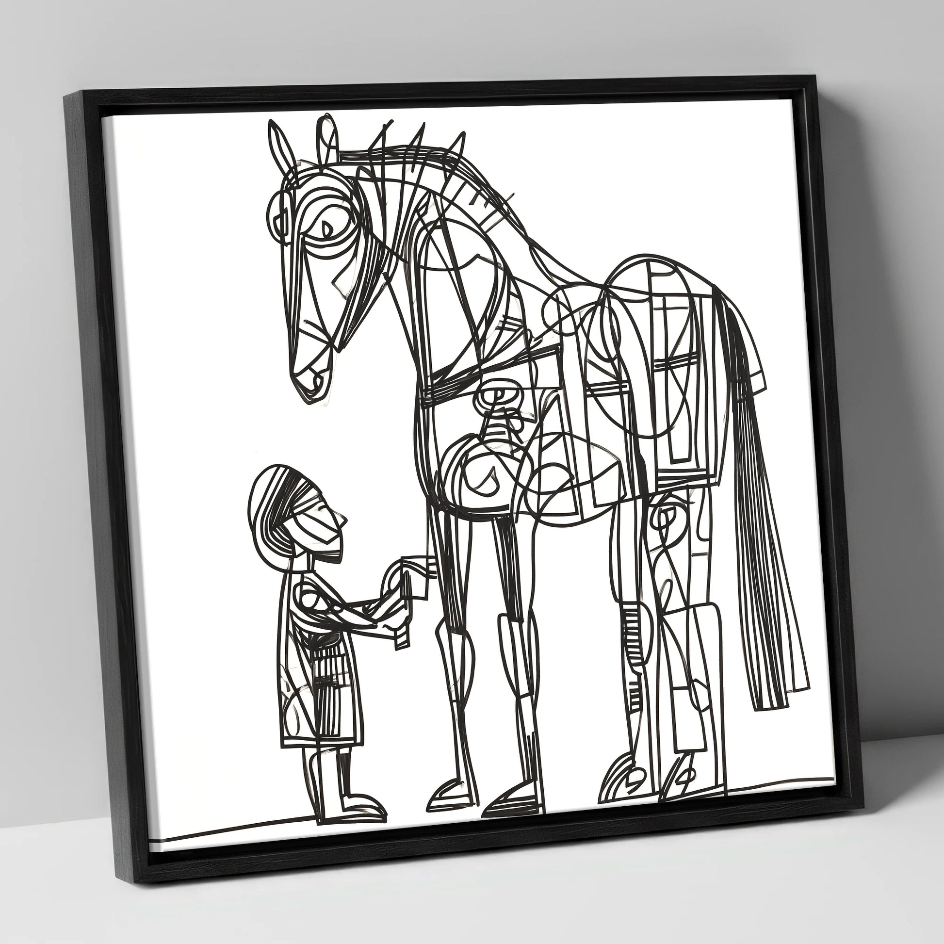 Linear Harmony horse & rider canvas wall art in black frame