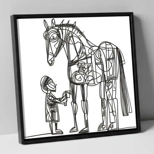 Linear Harmony horse & rider canvas wall art in black frame