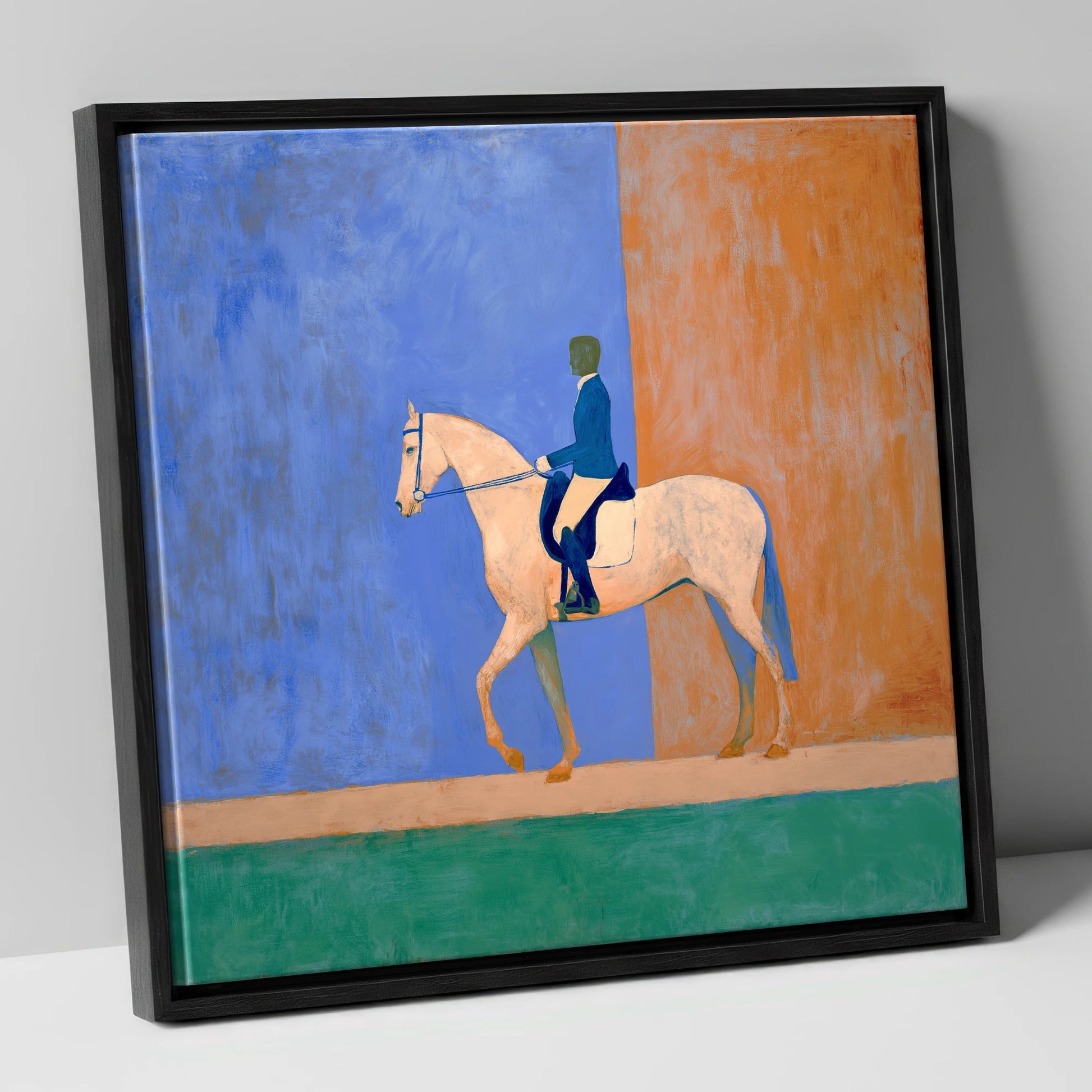 Contemporary Dressage Silhouette dressage horse canvas wall art in black frame