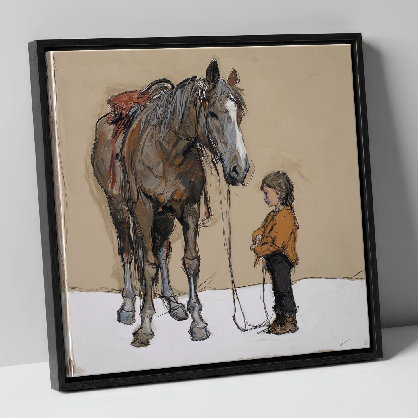 Silent Understanding horse & rider canvas wall art in black frame