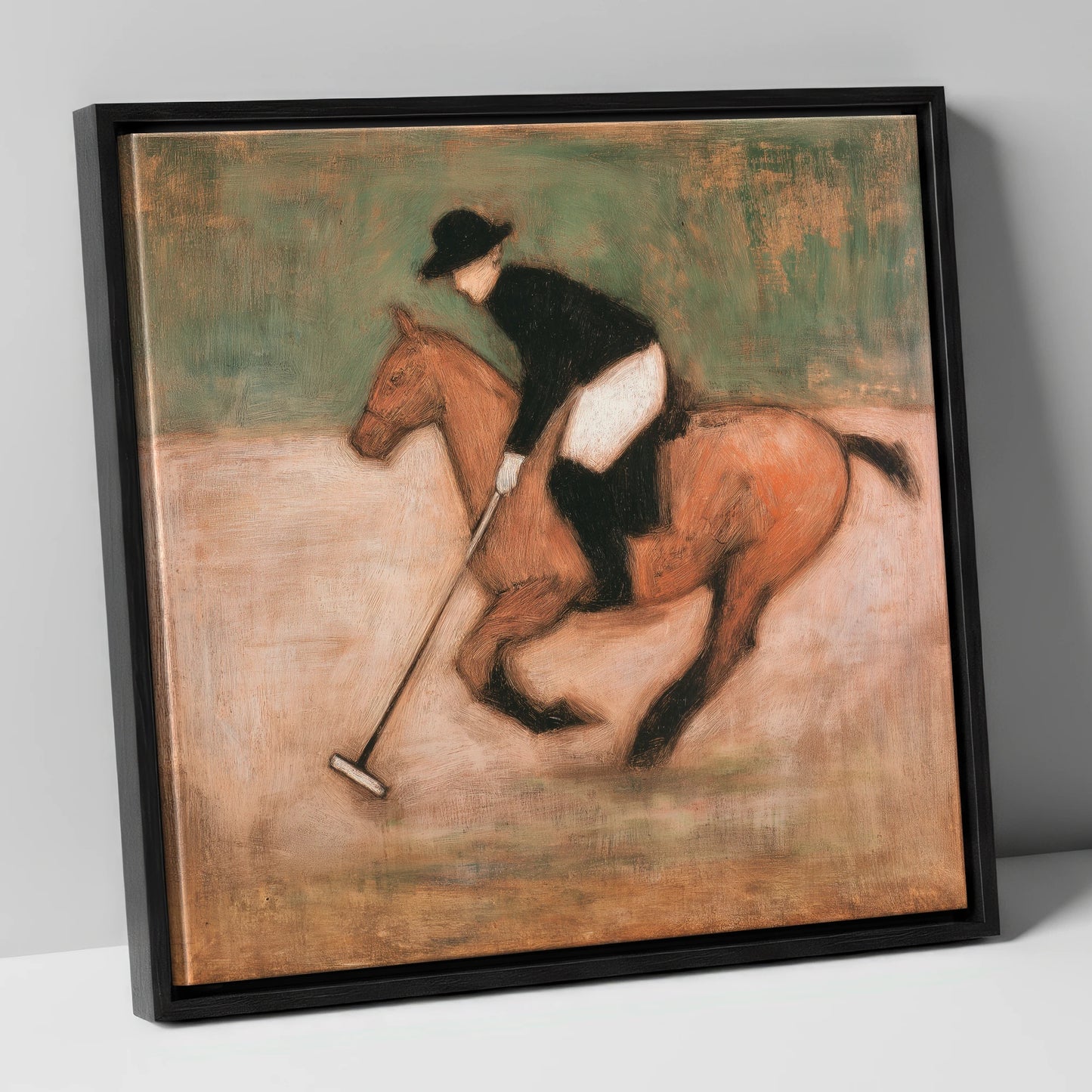 Polo at the Canter polo horse canvas wall art in black frame