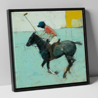The Forward Swing polo horse canvas wall art in black frame