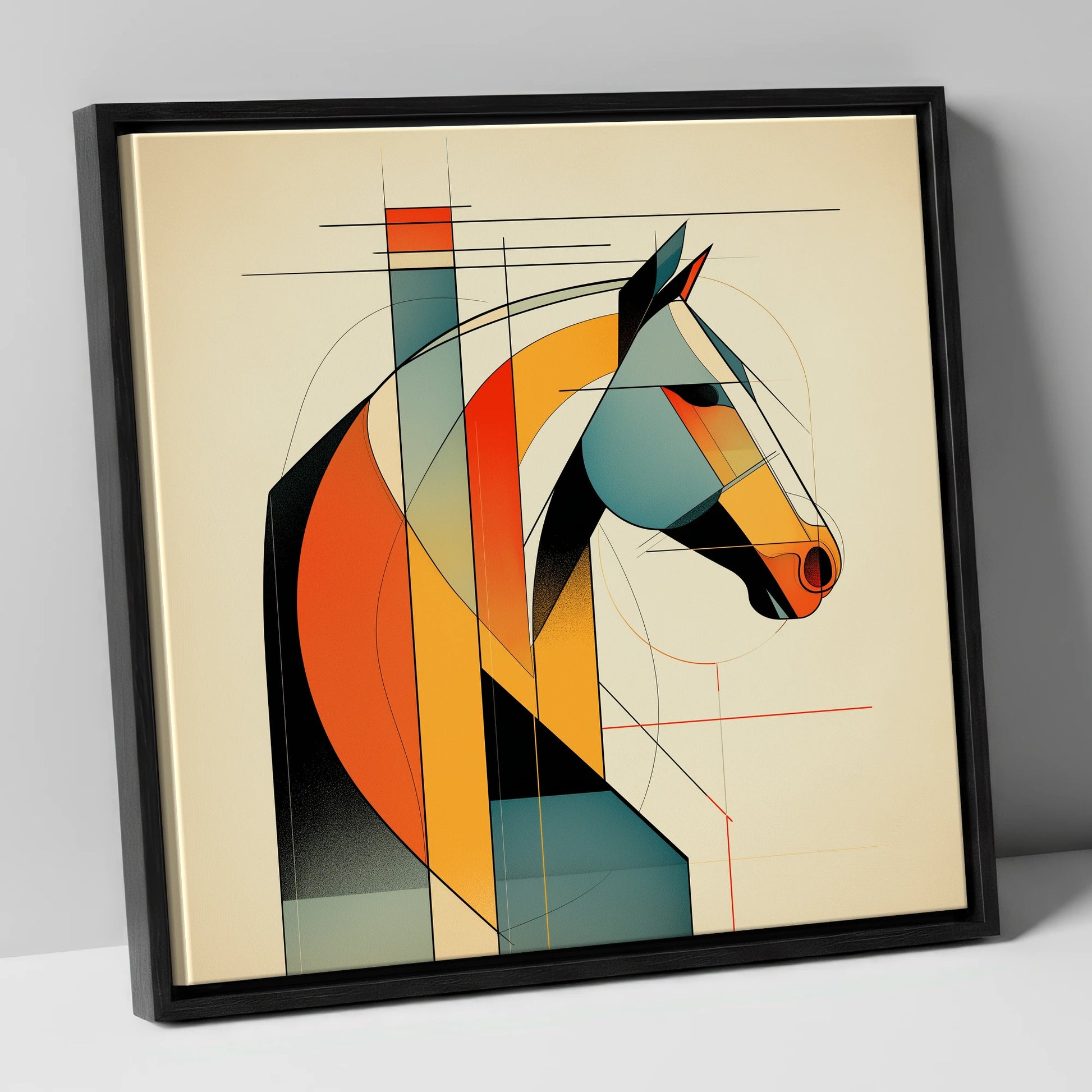 Structured Equine Form horse portrait canvas wall art in black frame