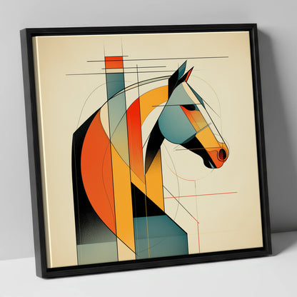 Structured Equine Form horse portrait canvas wall art in black frame