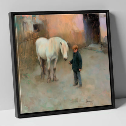 A Quiet Understanding horse & rider canvas wall art in black frame