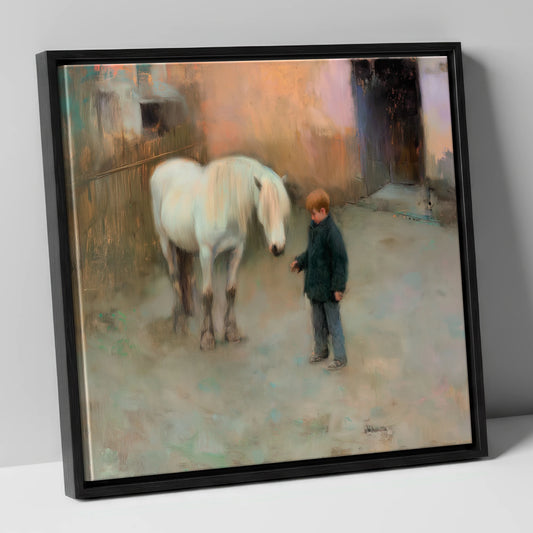 A Quiet Understanding horse & rider canvas wall art in black frame