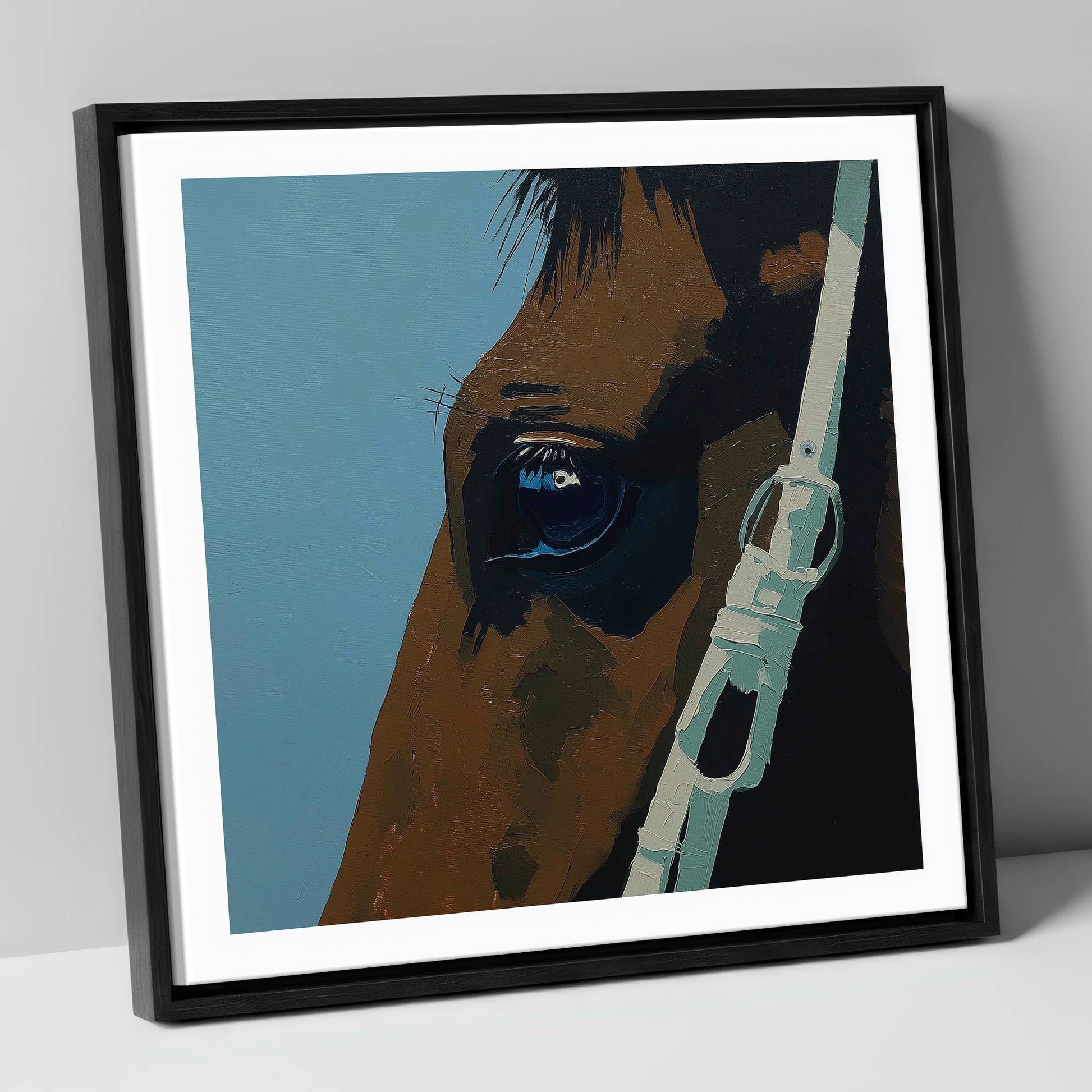 Quiet Observation horse portrait canvas wall art in black frame