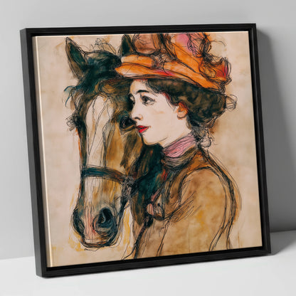 A Shared Silence horse & rider canvas wall art in black frame