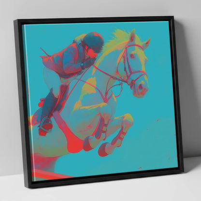 Vivid Airtime show jumping horse canvas wall art in black frame