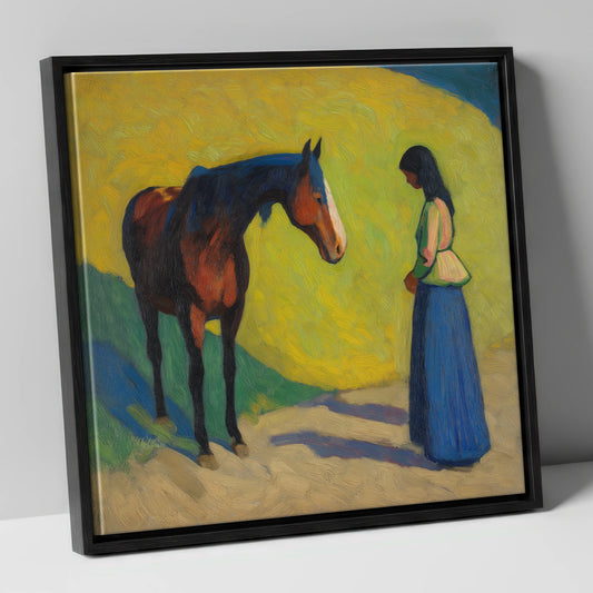 Vibrant Connection horse & rider canvas wall art in black frame