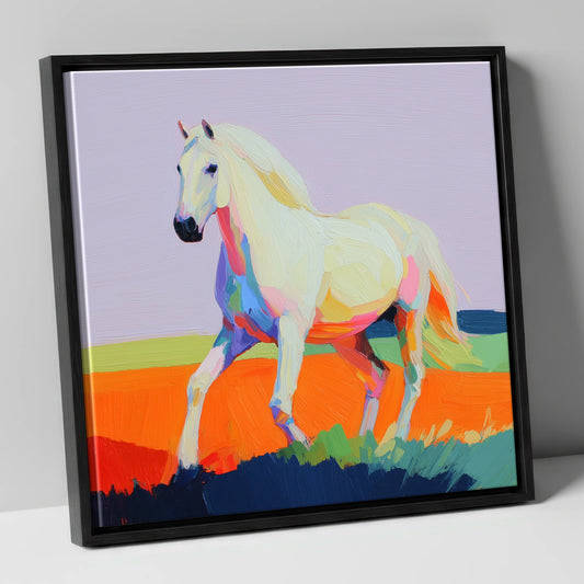 Vibrant Stride horse breed canvas wall art in black frame