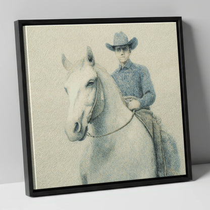 Slate Blue Stockman western horse canvas wall art in black frame