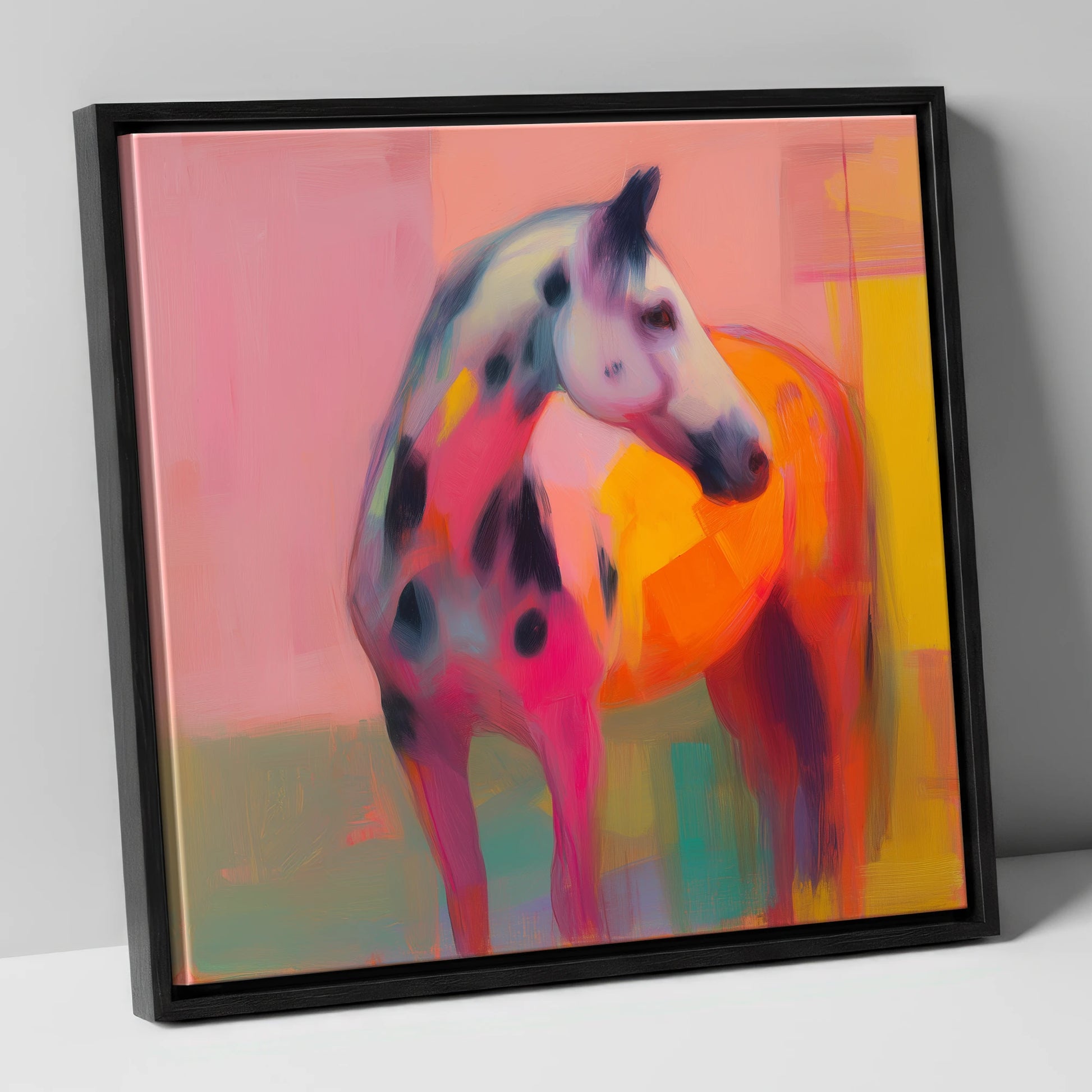 Vibrant Appaloosa horse breed canvas wall art in black frame
